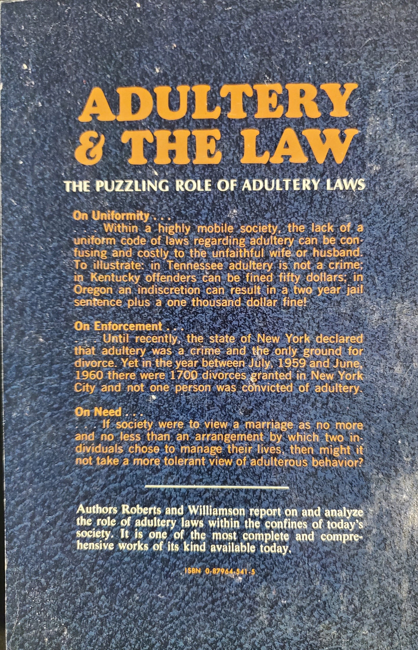 AN ATTORNEY'S REPORT: ADULTERY & THE LAW Book